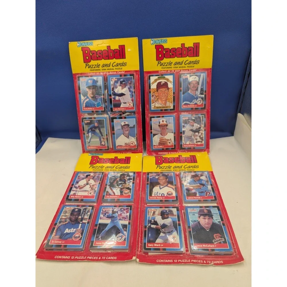 4 Donruss Baseball Puzzle And Cards Original Packaging 72 Cards 12 Puzzle PCs Ea